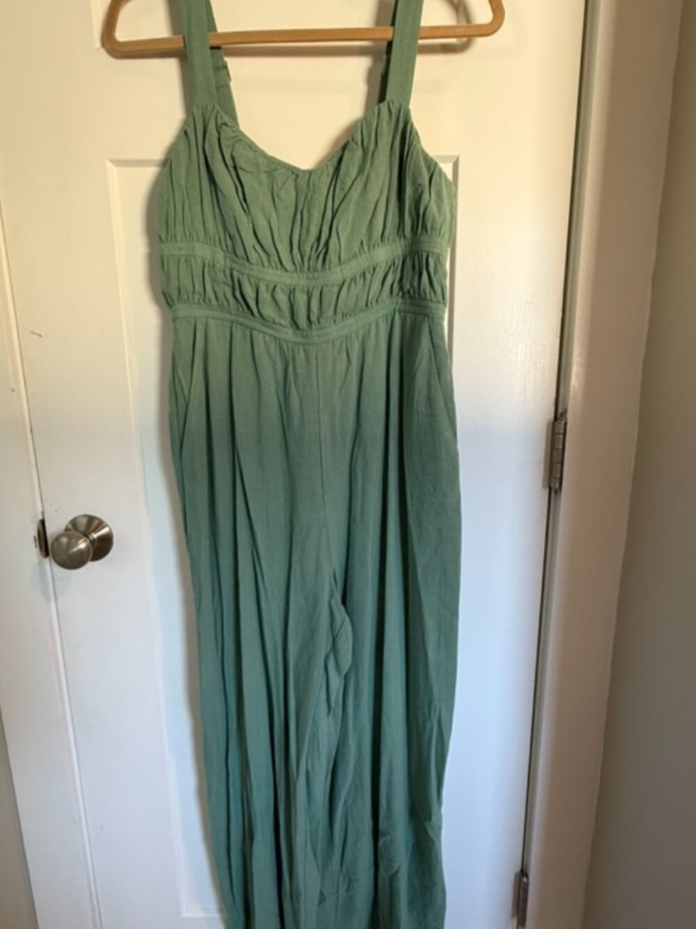 New GUESS SL Brenda Linen Jumpsuit in Deeper Sea (Teal) Zipper Back Sweetheart M